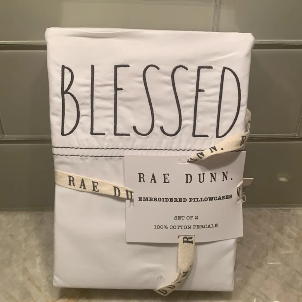 Rae Dunn pillowcases- S/2 standard- BLESSED